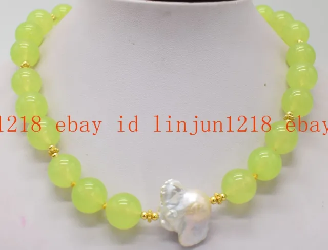 Fashion 14mm Jade Opal Topza Round Gemstone White Baroque Pearl Neckalce 18"