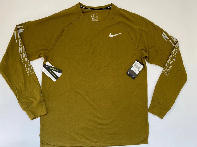 NIKE MILER WAFFLE Long Sleeve Running Top Olive Khaki Reflective L 929477 399 42.99 PicClick UK