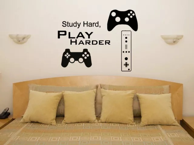 Study Hard Play Harder Xbox Ps Wii Children's Bedroom Decal Wall Sticker Picture