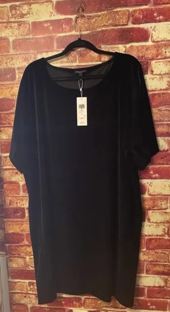 NWT Eileen Fisher Round Neck Stretch Velvet Black Shift Dress Sz 3X