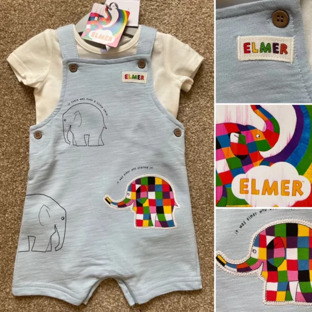 Tu 2-Piece ELMER The Elephant Baby Boys Short Dungarees Set Outfit Up to 1 Month