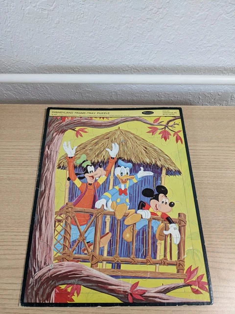 Vintage Disney's Disneyland Frame Tray Puzzle Tiki Grass Hut Mickey Donald Goofy