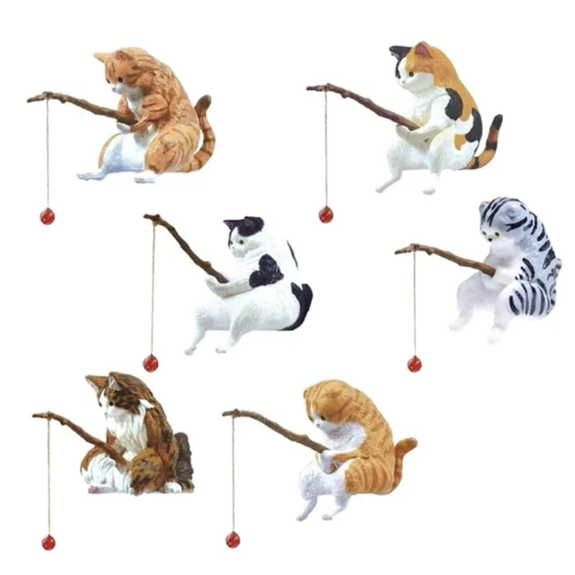 Mini Cat Statue Decors Aquarium Tanks Cat Figurines Ornament Fence Statues