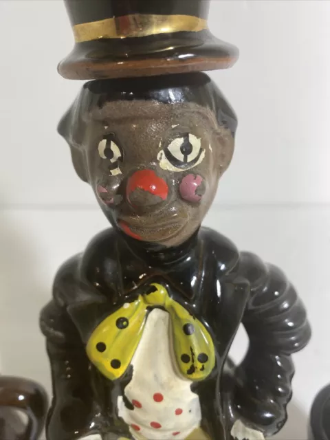 Vintage Thames Weary Willy hobo Black clown Redware decanter set. 8"