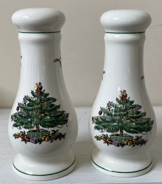 Spode CHRISTMAS TREE Salt & Pepper Shakers TALL England Vintage 6 1/4” EXCELLENT