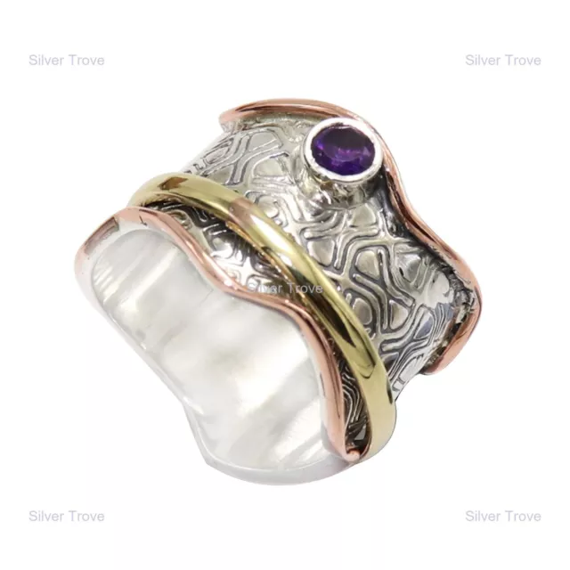 Natural Amethyst Gemstone Band Ring Handmade 925 Sterling Silver Indian Jewelry