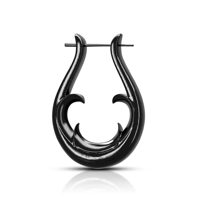 Pair of Organic Hand Carved Horn Stirrup Hanger Earrings 18G