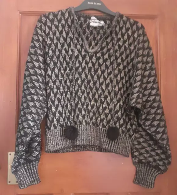 Maglione pompom all'uncinetto vintage anni '60 anni '80 oro nero metallizzato retrò grunge