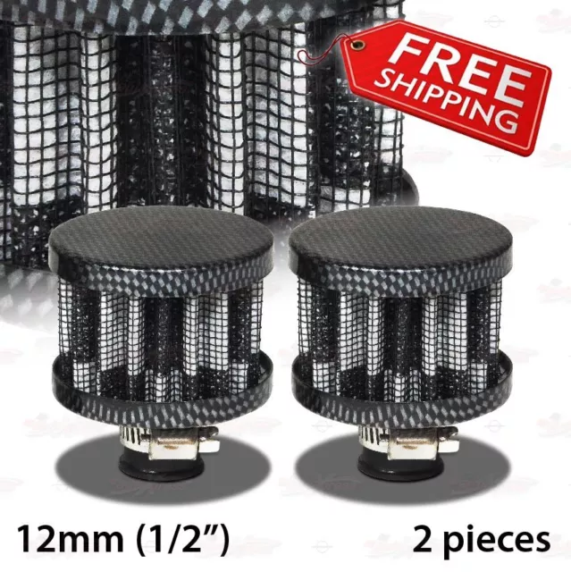 2 X UNIVERSAL 12mm Crankcase Vent Valve Mini Air Breather Auto Motorcycle BLACK