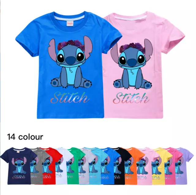 Stitch Cartoon Boys Girls Summer Short Sleeve T-shirt Tops Tee Kid Birthday Gift