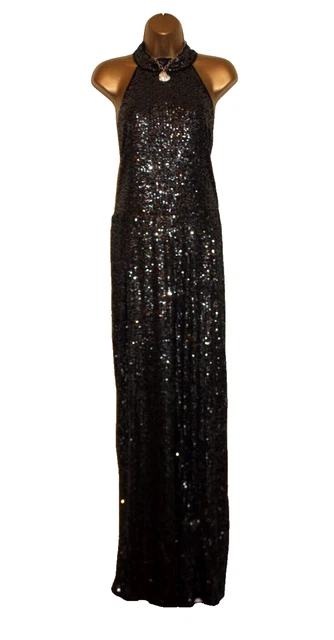 LIPSY SEQUIN Black Jumpsuit 16 Wide Leg Halter Party Xmas Sparkly