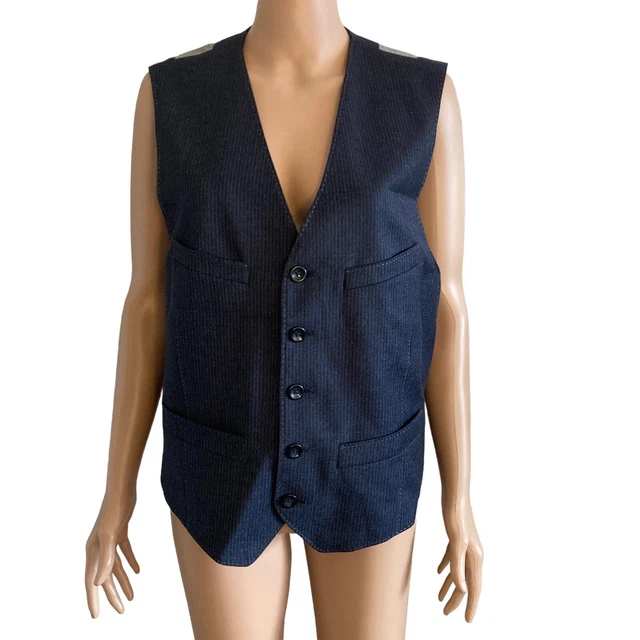 Black Brown 1826 Vest Mens Medium Wool Blend Blue Pinstripes 5 Button