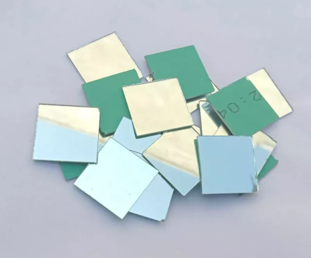 100 Pieces, Square Silver & Golden Craft Glass Mirror Hand Cut Small Tile Decor