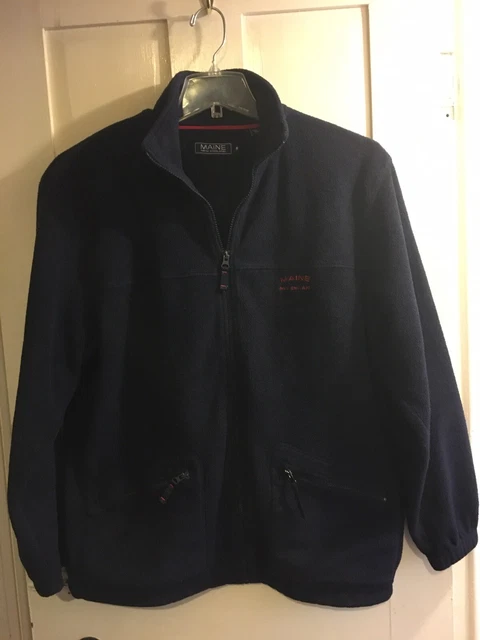 Maine New England Mens Blue Heavy Fleece Full Zip Lined Jacket Size Large