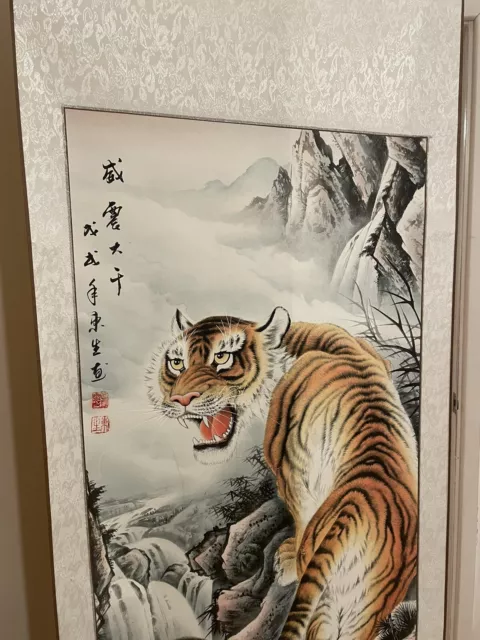 Japanese Antique Painting Hanging Scroll Kakejiku Tiger Vintage Art Picture 3