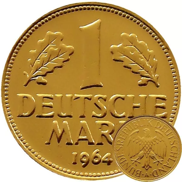 1 DM 1964 deutsche Mark 24 Karat vergoldet Geschenk 60. Geburtstag Hochzeitstag