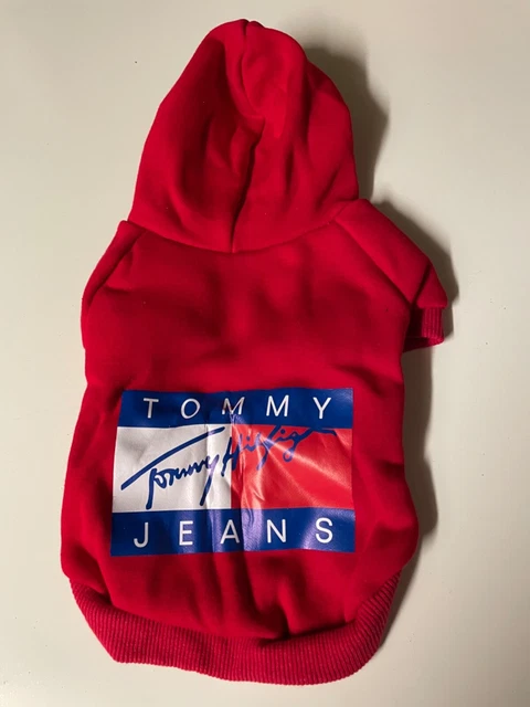 TOMMY HILFIGER DOG Hoodie Size S Red Graphic Animal Jumper Dog
