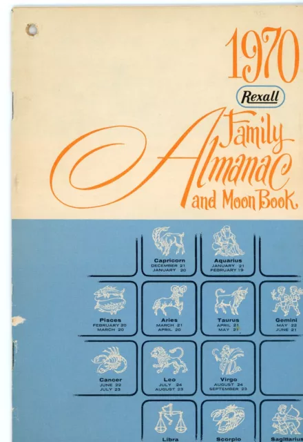 Rexall Family Almanac and Moon Book Pharmacy Calendar Horoscope c1970 Vintage