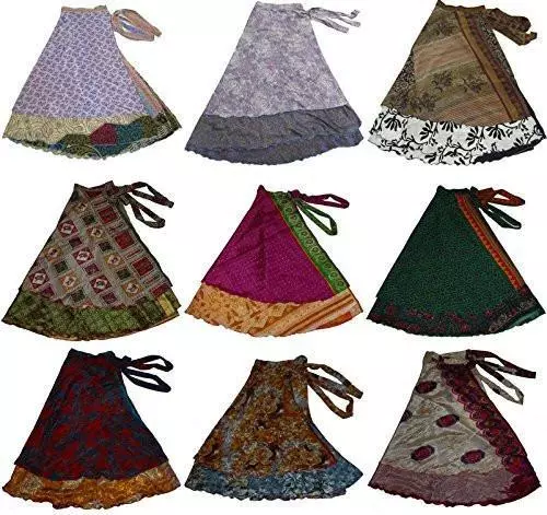 Lote 5 Piezas Vintage Indio Mezcla de Seda Sari Reciclado Envoltura Faldas