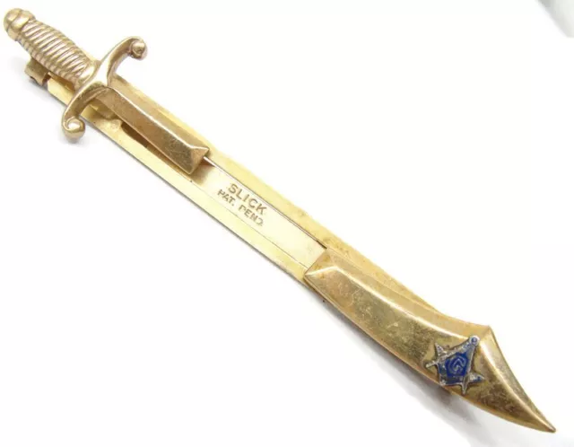 Slick Masonic Sword Tie Bar Gold Tone Necktie Suit Vintage