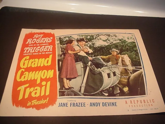 VINTAGE 1948 ROY Rogers Western Lobby Card In, Grand Canyon Trail $12. ...