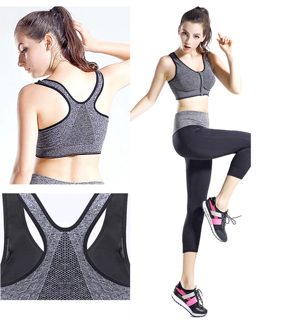 Sport BH mit Vorderverschluss Reißverschlusses Bustier PushUp BH Größe XS - XL