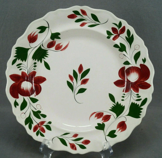 Marked Adams Rose Hand Painted Pearlware 10 3/8 Inch Plate C. 1830-1840s