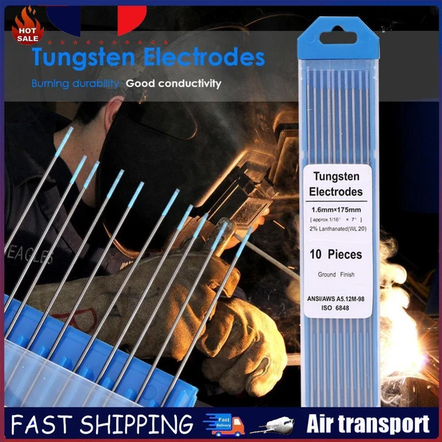 10 Pièces Électrodes Tungstène WL20 Lanthane TIG - Pointe Bleue 1.0/1.6/2.4mm X 150mm