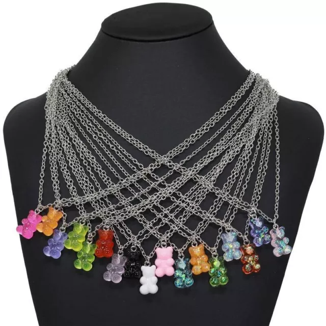 Cute Gummy Bear 80s Retro Sweet Blue Red Pink Pendant Necklace Ladies Girls Gift
