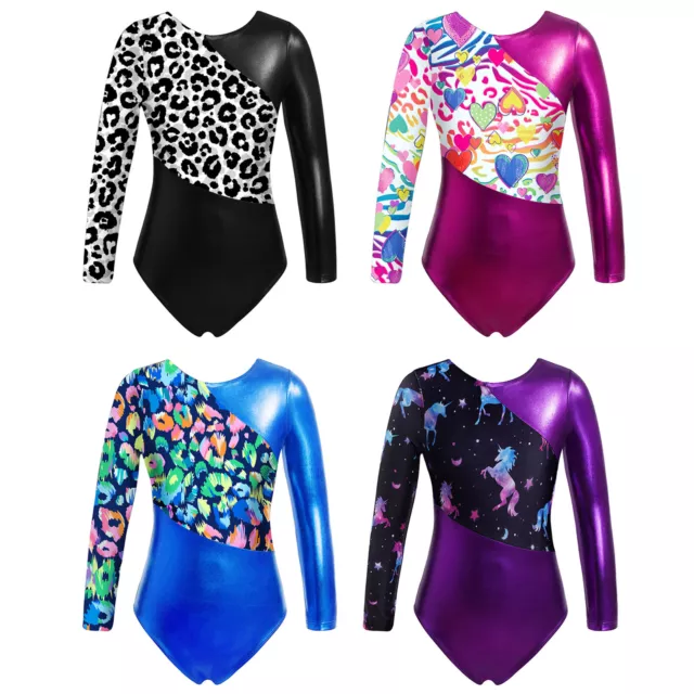 Kids Gymnastics Dance Outfits Long Sleeve Leotards with Shorts Athletic Unitards