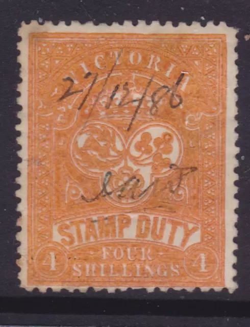 VICTORIA 1886 4/- Orange Red QV STAMP DUTY USED SG 238 (QC89)