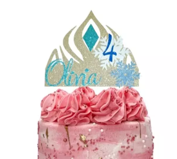 personalised frozen inspired cake topper, princess crown cake topper, elsa