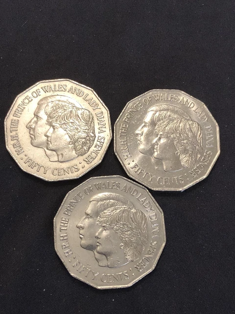 3X 1981 50 Cent Prince Charles Diana Commemorative Coins Nice 3x-1981-50-cent-prince-charles-diana-commemorative-coins-nice