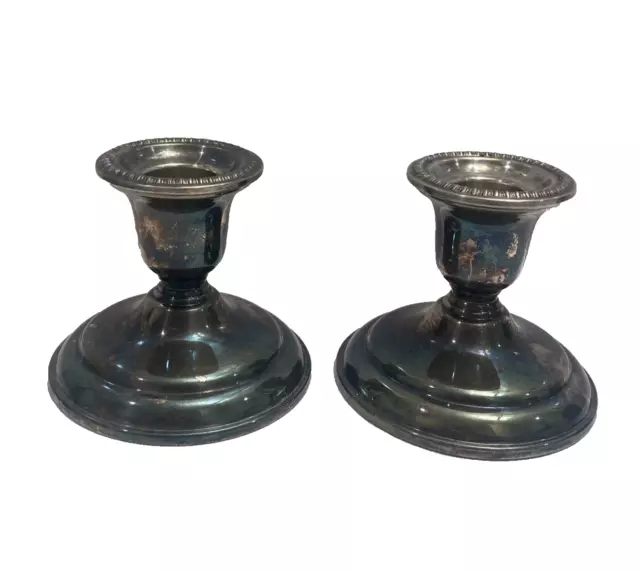 Vintage Pair 2 Birks Regency Silver Plate Candle Stick Holders E P Copper Patina