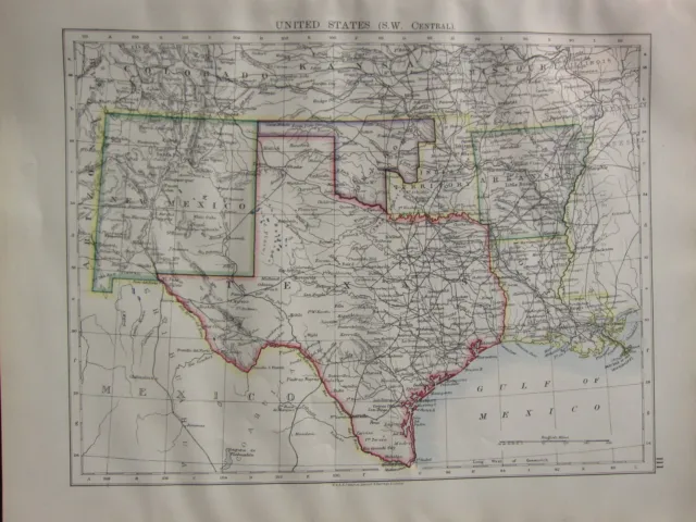 1900 Victorian Map ~ USA Southwest Central Texas Arkansas New Mexico