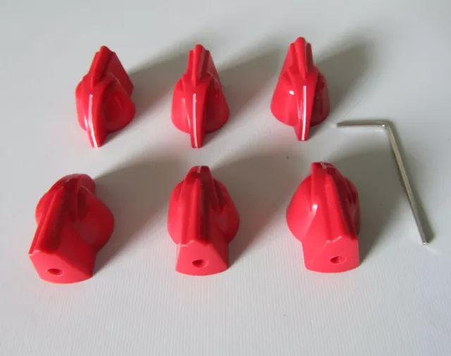 6 Red Raised Chicken Head Knobs 1/4" Guitar AMP Effect Pedal Knobs Brass Insert