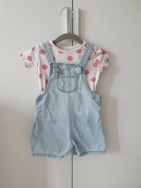 F&F Denim Short Dungaree Outfit Set Baby Girl Size 12-18 Months Next Zara