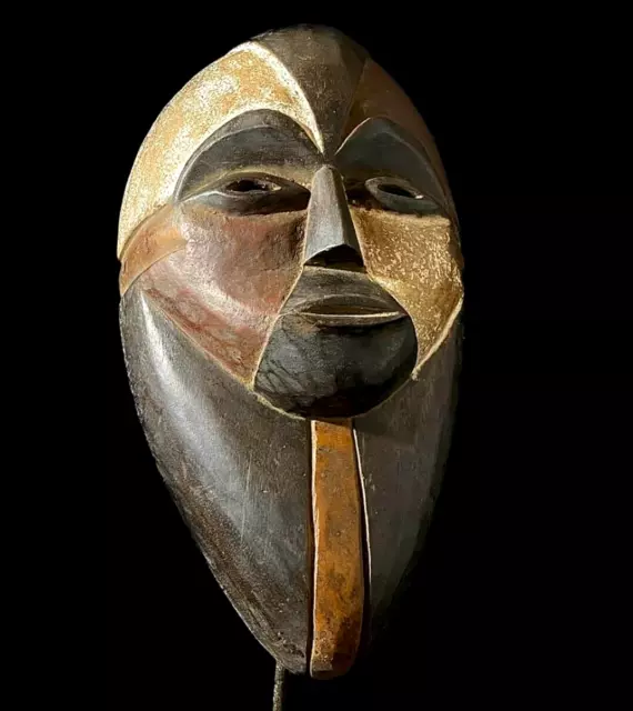 African Tribal Face Mask Wood Hand Carved Bwami Society Lega Mask Congo-6724