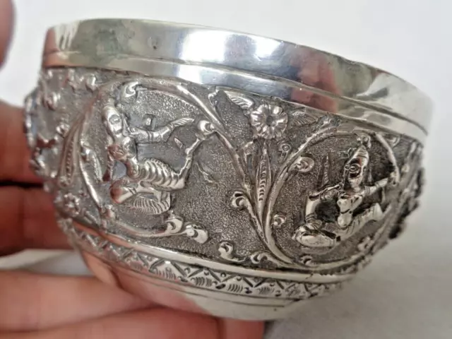 Heavy 110 Gram Antique Eastern / Burmese? Solid Silver Bowl