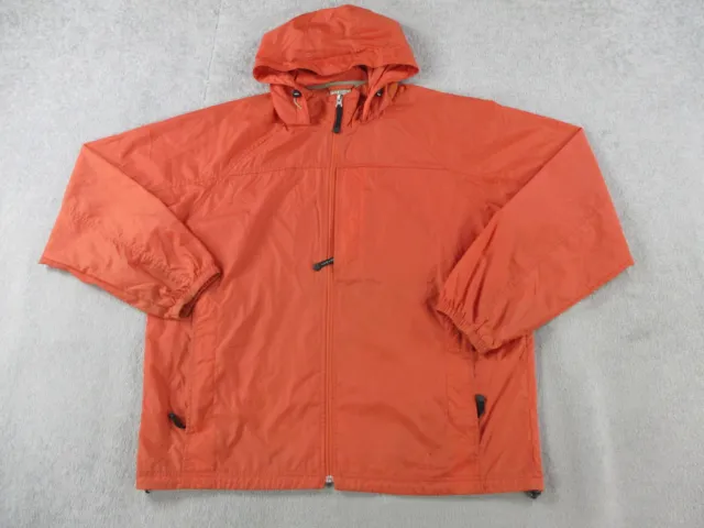 LL Bean Jacket Mens Large Orange Hoodie Stowaway Packable Nylon Windbreaker Rain