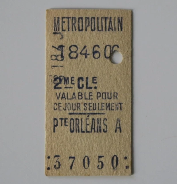 ANCIEN TICKET PARIS Métro 1936 PORTE ORLEANS A Metropolitain Railway Tickets 8 EUR 5,00