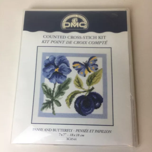 DMC COUNTED CROSS STITCH KIT - Pansy And Butterfly 18 X 18cm