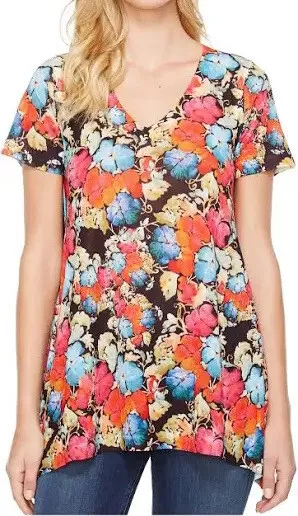 NWT Nally & Millie Womens Floral Print V-Neck Tunic Blouse Size XS