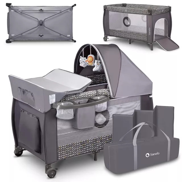 Baby Beistellbett Lionelo Plus 4in1 Laufgitter Bett Moskitonetz Grau SEHR GUT