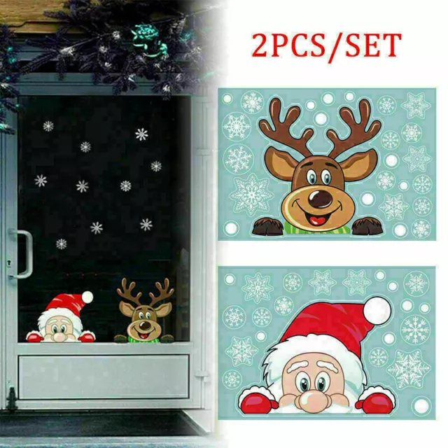 2x Weihnachten Fenstersticker Deko Fensteraufkleber Fensterbilder Weihnachtsmann