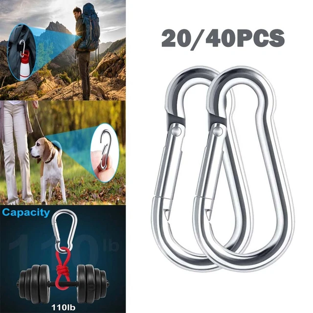 1.57in Stainless Steel Spring Snap Hook Carabiner Outdoor Carabiner Clips 20/40x
