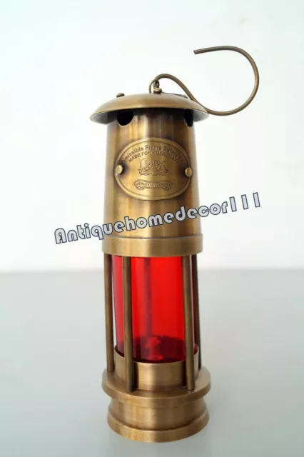 7" Minor Oil RED Lamp Nautical Brass Maritime Mining Ship Lantern Boat Light