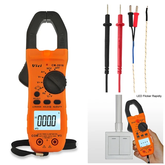 Digital Multimeter Handheld Clamp Meter AC DC OHM Amp Volt Voltage Tester Probe