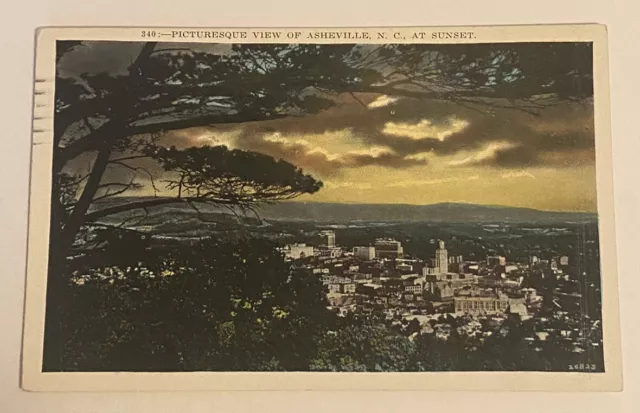 Vintage Postcard c1927 ~Sunset Aerial View ~ Asheville North Carolina NC