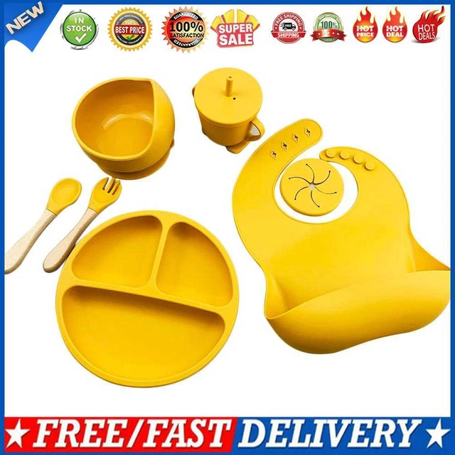 6pcs Silicone Baby Feeding Anti Slip Plates for Food Soft Kid Tableware (Yellow)